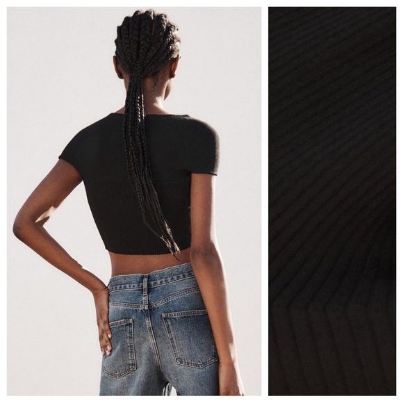 NWT Zara Black Knit Golden Brooch Top. Size L. - Picture 4 of 10